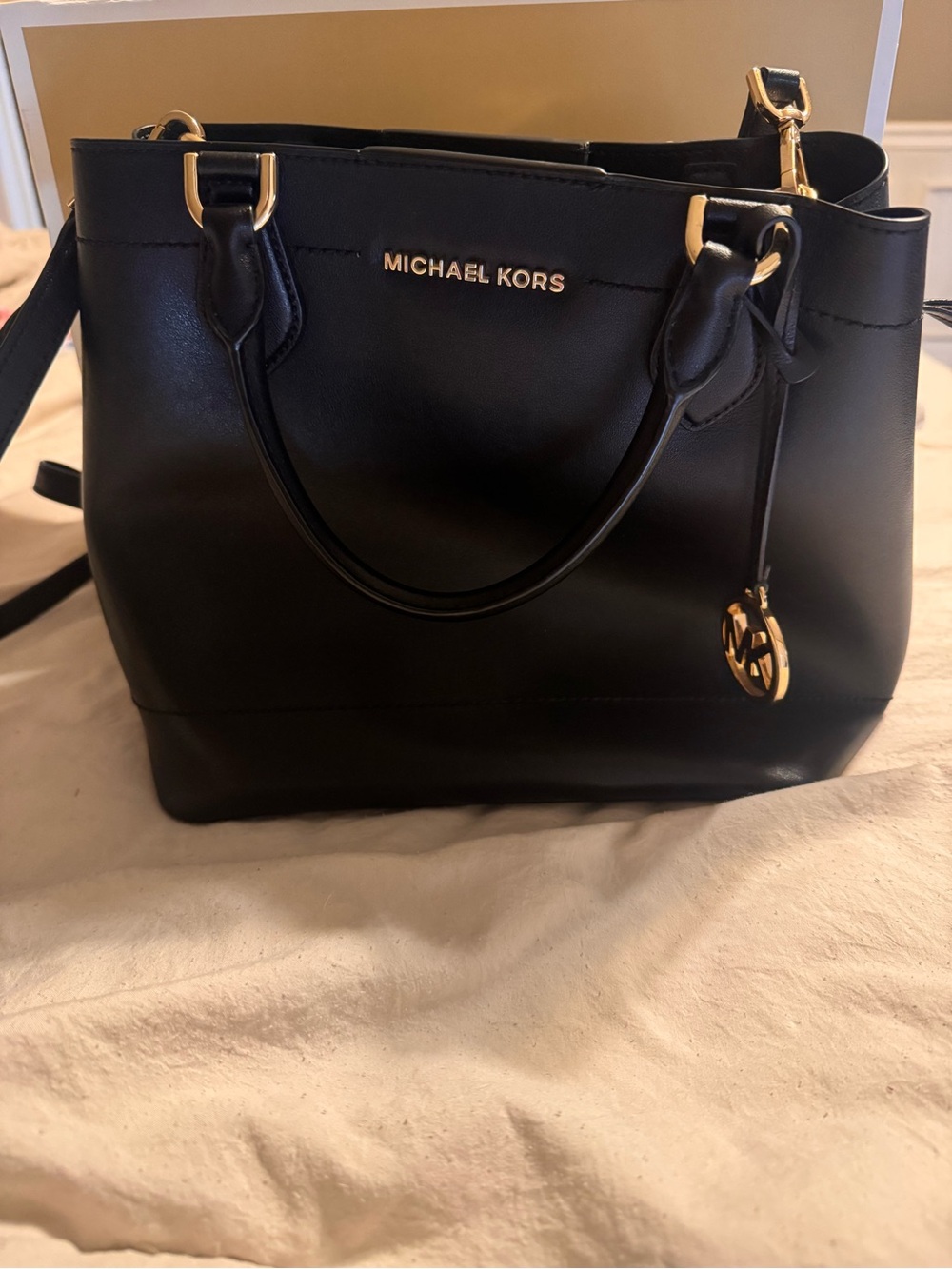 Michael Kors Black Leather Tote with Gold Hardware